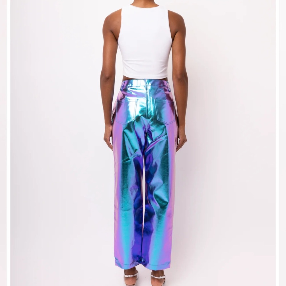 BNWT Amy Lynn Lupe Blue / Purple Metallic High Waisted Pants - Picture 2 of 5